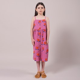 花朵肩帶中長版平織薄棉洋裝