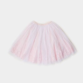 櫻花粉蕾絲鏤空膝下蓬裙