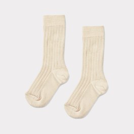 米白羅紋中筒襪