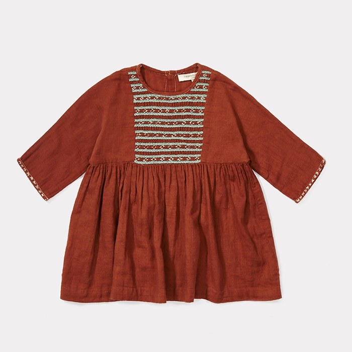 Caramel Baby And Child Malachite 刺繡七分袖洋裝 琥珀色 版型偏寬 Bungo Minimall